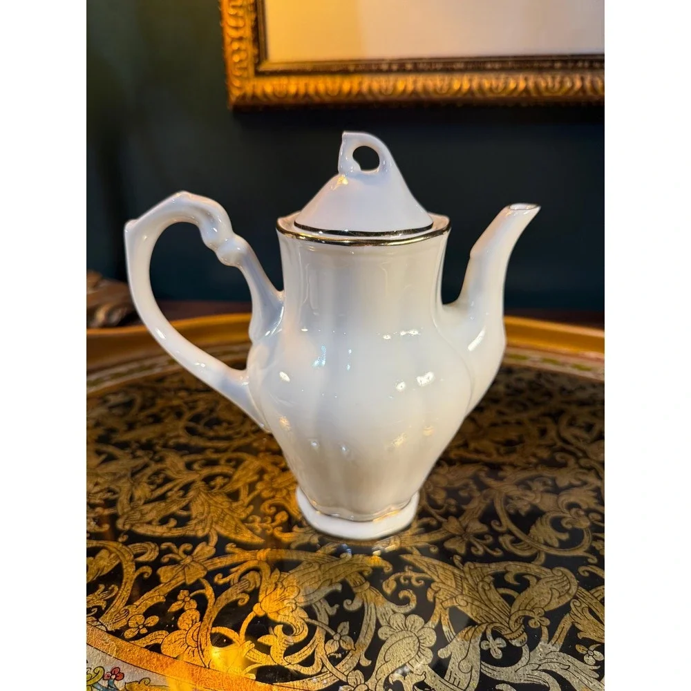 Vintage Europa Porcelain‎ Teapot: White with Gold Trim, Made in Poland